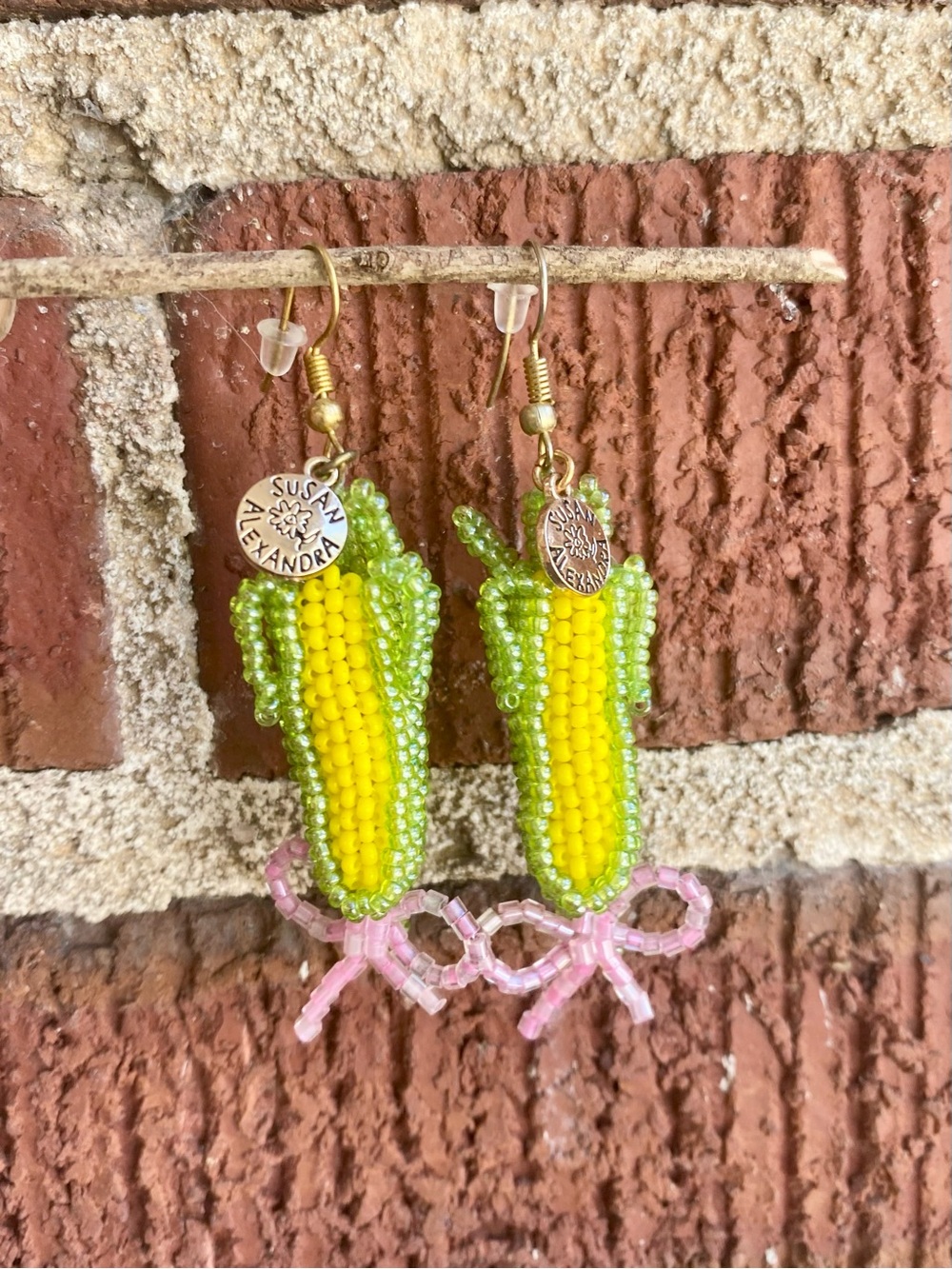 Susan Alexandra Corn on the Cob Earrings with Bows - Yellow, Green, Pink